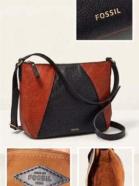 Brand New Without Tags / Fossil Black and Brown Colorblock Leather Crossbody